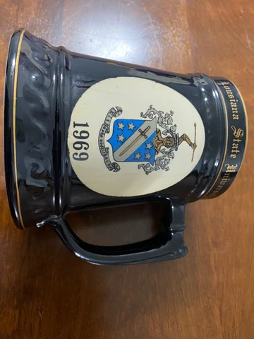 RARE 1969 LSU BLACK Large Ceramic Beer Stein Mug Louisiana State University Cover