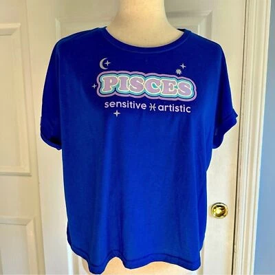 Sugar & Jade Girls Pisces Zodiac Graphic Tee Shirt XL 16/18 Blue Sleepwear Tween - Image 1 of 4