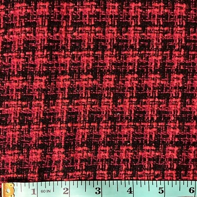 Red Black Checkered Wool Tweed Fabric Textured Medium Weight 1.3 Yards x 62" W - Image 1 of 4