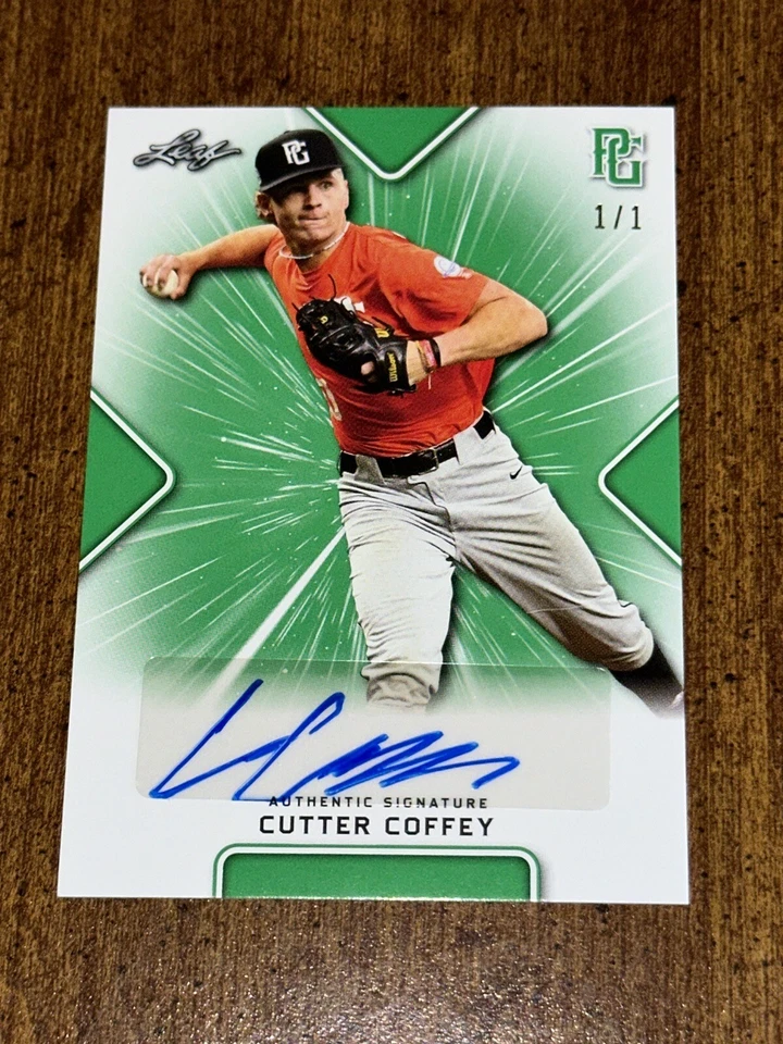 CUTTER COFFEY 2021 Leaf Perfect Game GREEN BLANK BACK Autograph #1/1 REDSOX JAYS - Image 1 of 2