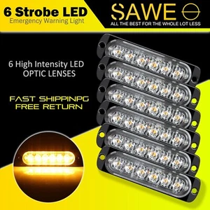 6 x Amber 6 LED Car Truck Beacon Warning Hazard Flash Strobe Light - Picture 1 of 7