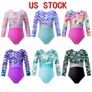 Girls Rash Guard Swimwear Long Sleeves Palm Printed Beachwear Sun Protection - Picture 1 of 74