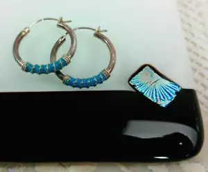 Pendientes Boho Mod De Colección Plata Esterlina TMA Espiral Torcido Azul Esmalte Delicado Aro - Imagen 1 de 12