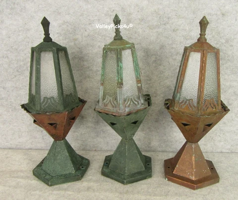 Antique 3 Craftsman Bungalow Copper Sconces Porch Lights Architectural Salvage Cover