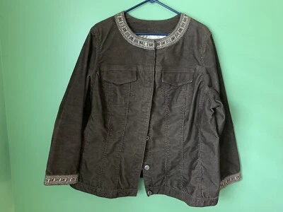 Womens AVX Avenue Chocolate Brown Corduroy Lined Embellished Jacket size 22 - 24 - Image 1 of 4