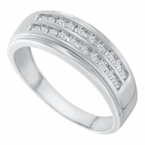 14k White Gold Mens Round Diamond 2-row Wedding Anniversary Band Ring 1/4 Ctw - Picture 1 of 1