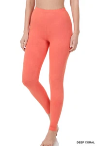 Womens ZENANA Full Ankle Length Leggings Basic Cotton Stretch Pants Yoga S-3X - Picture 1 of 108