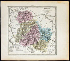 1877 - map L'Yonne - engraving antique - Department