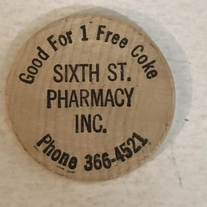 Sixth St Pharmacy Inc Wooden Nickel Token Numismatics - Picture 1 of 2