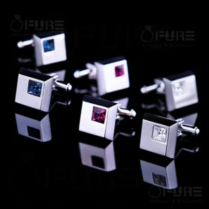 Luxury Men's Shiny Crystal Gem Blue Pink Wedding Engagement Party Cufflinks - Picture 1 of 9