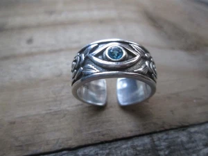 Sterling Silber 925 offener Bandring Rosen & klarer aquablauer Stein Größbar 8,5 - Bild 1 von 8