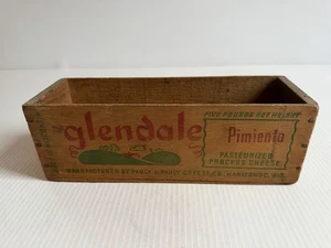 Scatola formaggio vintage Glendale 5 libbre legno Pimiento Pauly & Pauly Cheese Co. Manitowoc WI - Foto 1 di 7