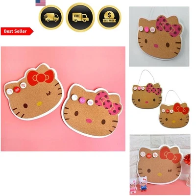 Mini Cork Memo Board Wall Mount Hangable with Kitty Push Pins Red Bow - Image 1 of 4