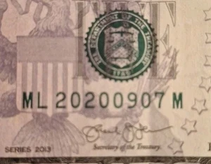 Fancy Serial Number, Birthday Note 2020/09/07 Five Dollar Bill - Picture 1 of 6