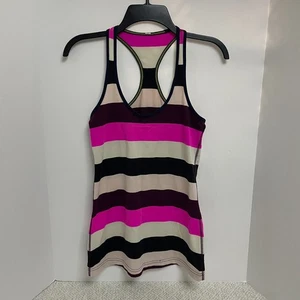 Camiseta sin mangas Lululemon para mujer 8 Cool Racerback a rayas divididas guisante/ciruela/tintero *LEER* - Imagen 1 de 5
