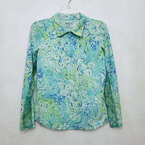 IBKUL Langarm-Top mit Reißverschluss und Stehkragen in abstraktem Meeresschaum Limette Größe Medium - Bild 1 von 13