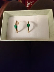 0.50 ct Lab created Emerald Solitaires in 14k Solid Yellow Gold Hoop Earrings . - Picture 1 of 4