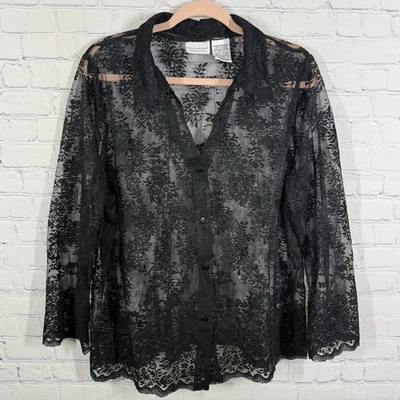 Camisa De Colección Whitestag Mujer Plus 18W Negra Cuello Transparente Punk Caprichosa Top Foto 1 de 4