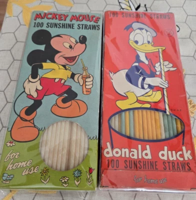 Vintage Disney Donald Duck & Mickey Mouse Straws Unopened Packages 1950s - Image 1 of 4