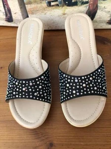 Damen-Sandalen ausgefallen offene Zehenpartie Slipper flach Strassriemen Damen-Slider schwarz 5 - Bild 1 von 2