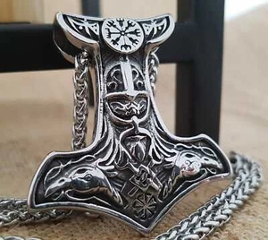 Wikinger Thors Hammer Raben/Odin Anhänger Edelstahl Halskette Vikinger KE027 - Bild 1 von 4