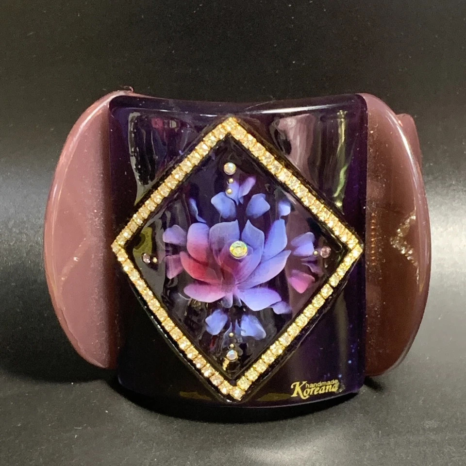 Vintage Artstar Hair Clip Floral purple glass Rhinestone Wedding Prom lotus - Image 1 of 4