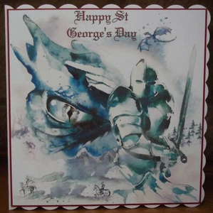 TARJETA DE DÍA MEDIEVAL DE SAN GEORGE HECHA A MANO CON DISEÑO DE CABALLERO Y DRAGONES 2021 - Imagen 1 de 5