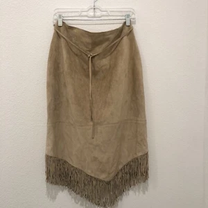 Vintage Cuir Zebra Leather Tan Fringed Maxi Skirt Western Cowgirl Sz 12 Canada - Picture 1 of 10