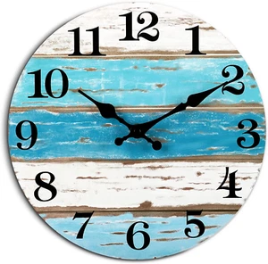 Beach Themed Blue Wall Clocks Battery Operated Silent Non-Ticking, Vintage round - Picture 1 of 12