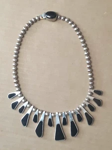 Excelente Collar Modernista Alicia Taxco México Plata de Ley Con Ónix Negro - Imagen 1 de 10