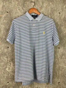 Big Boys Size XL Polo Ralph Lauren Blue Navy Stripe Mesh Polo Shirt - Picture 1 of 9
