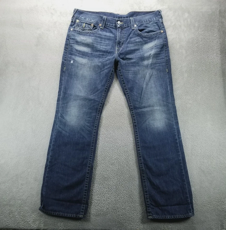 True Religion Jeans Mens 38x34 Blue Straight Flap Pockets Dark Wash Denim - Image 1 of 4