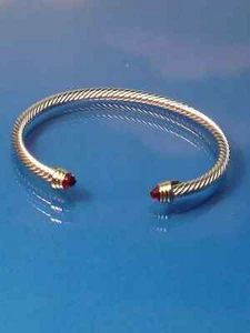 DESIGNER INSPIRED BANGLE SILVER FINISH GOLD CRYSTAL TIPS CLASSIC CUFF BRACELET - Picture 1 of 74