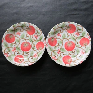 2 Porcelain 8" Shallow Bowl Dishes with Red Tomatoes Vines Leaves Made in Japan - Picture 1 of 3