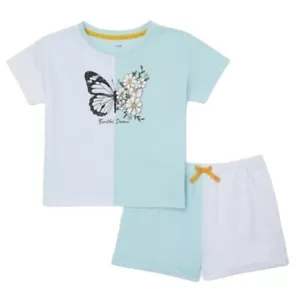 Cozy Jams Girls Pajamas Blue 7/8 Top And Shorts Butterfly Floral 2 Piece Set - Picture 1 of 9