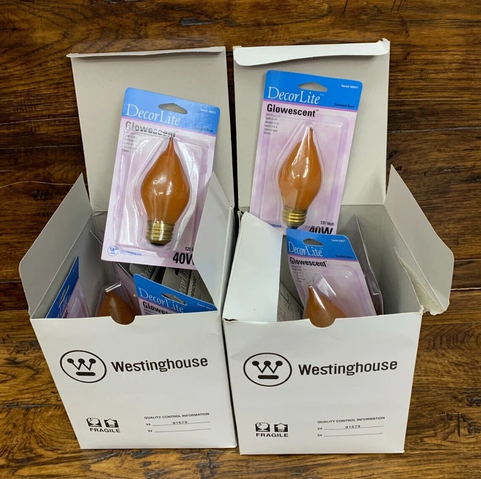 12 WESTINGHOUSE AMBER GLOWESCENT Flame Tip Chandelier Light Bulbs 40W 03017 NIP - Image 1 of 4