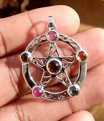 Natural Multi Tourmaline Gemstone 925 Sterling Silver Jewelry Star Pendant 1.2 " Foto 1 de 4