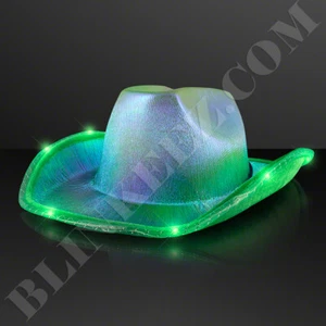 Sombrero de vaquero iluminado VERDE intermitente ala LED divertida iluminación sombrero - fiesta país diversión - Imagen 1 de 9