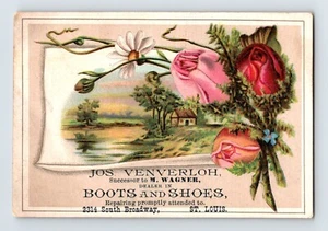 Victorian Trade Card Venverloh Botas Zapatos Años 1890 Broadway St Louis MO 3" X 4.5" - Imagen 1 de 2