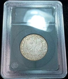 1936 Poland 5 Zloty Zlotych Gdynia Seaport .750 Silver Coin in Holder - Picture 1 of 6