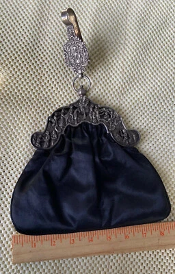 VTG Revivals/Renaissance Sterling Victorian Cherub Black Woven Silk Handbag Sgn - Image 1 of 4