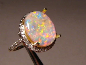 Opal & Diamond Ring   , Solid 14 k Yellow Gold ,  4.15 ct. Australian Opal - Picture 1 of 8