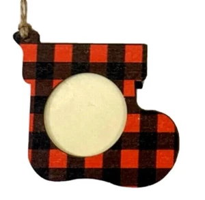 Picture Frame Ornament Plaid Stocking Wood Christmas Tree Hang Photo DIY Buffalo - Picture 1 of 24
