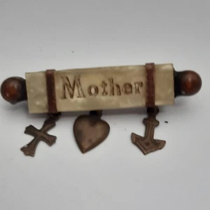 Antique Mother of Pearl Brooch with Silver Words MOTHER Cross Heart Anchor - Picture 1 of 6
