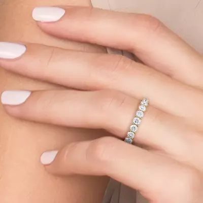 Round Diamond Eternity Band Lab Grown 1.50 Ct 14K Yellow Gold 2.3 MM  5 6 7 - Image 1 of 4