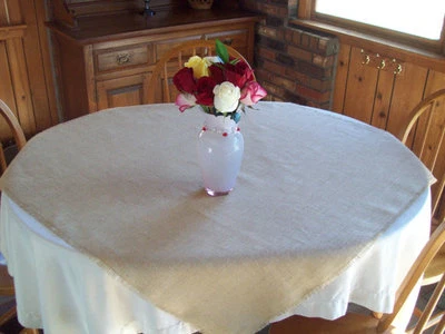 Tablecloth Burlap Natural Square Overlay 59 Inch By Broward Linens - Image 1 of 3