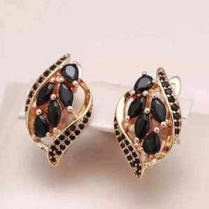 2.50Ct Lab Created Black Onyx Marquise Cut Hoop Earrings 14K Rose Gold Plated - Picture 1 of 9