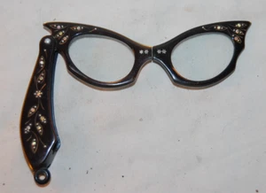 VINTAGE 1950'S FOLDING CATS EYE READING GLASSES W/RHINESTONES - Picture 1 of 7