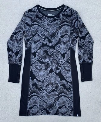 Vestido Smartwool Merino Sport 250 para mujer pequeño negro patrón de geoda lana merino Foto 1 de 4
