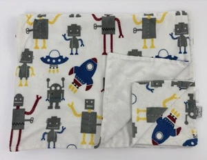 THRO Marlo Lorenz Plush Baby Blanket Lovey Robots Rockets Space - Picture 1 of 5